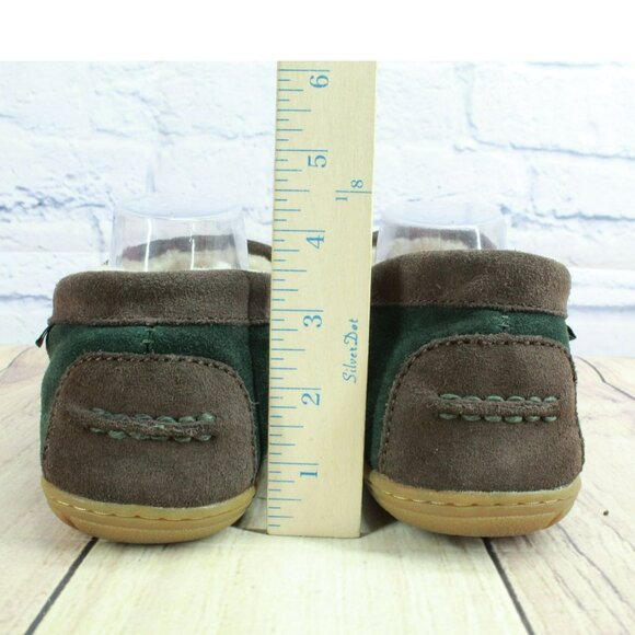 LL Bean Green Suede Wicked Good Shearling Lined Venetian Slippers Size 11 M - Picture 6 of 9